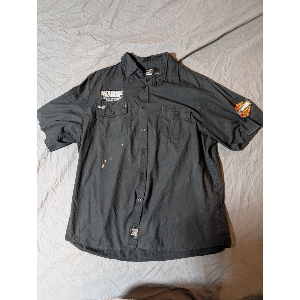 Vintage Harley Davidson Shirt Mens X Large Black rattlesnake mountain Button Up